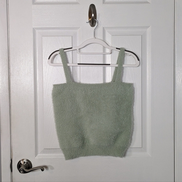 Willow & Wind Ultrasoft Fuzzy Mint Green Square Neck Cropped Sweater Tank Size S - Picture 1 of 6